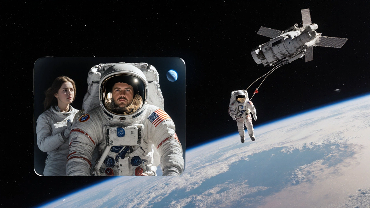 Collage of Gagarin, Tereshkova, Leonov spacewalk, and Soyuz spacecraft.