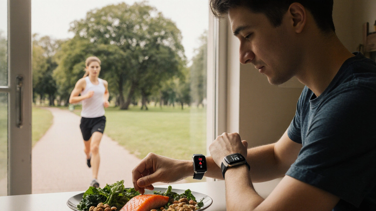 Person preparing a healthy meal and later jogging, showing lifestyle support for organ health.