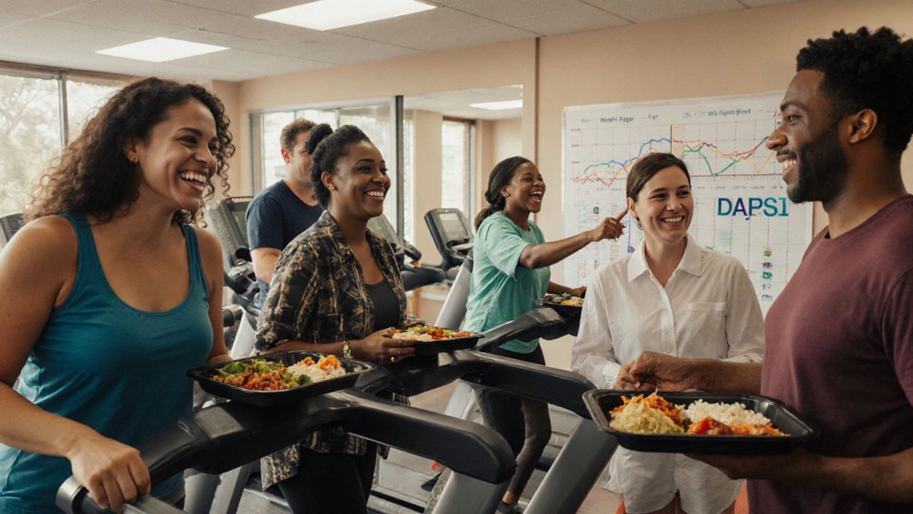 People in a U.S. YMCA participate in a diabetes prevention program with healthy food and exercise.