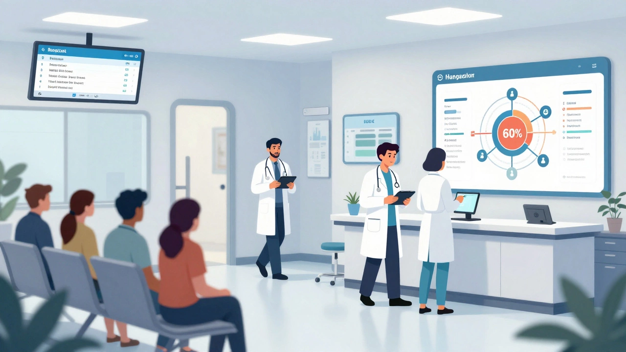 A modern clinic in Bangalore where staff use tablets for AI-powered patient triage.