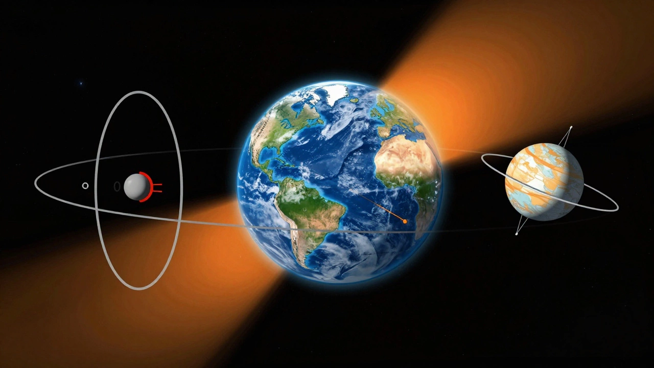Illustration of Earth's orbital mechanics showing tilt and wobble cycles