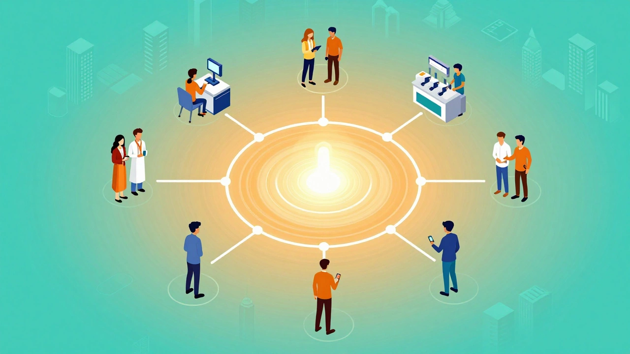 Illustration of technology spreading through diverse groups in an Indian city