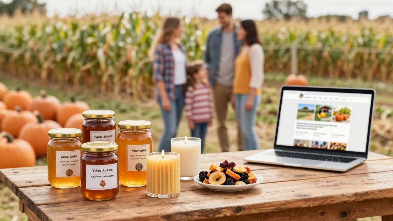 Farm products and agritourism scene on table