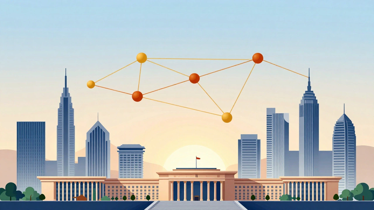 Abstract network connecting Indian educational institutions to tech industry