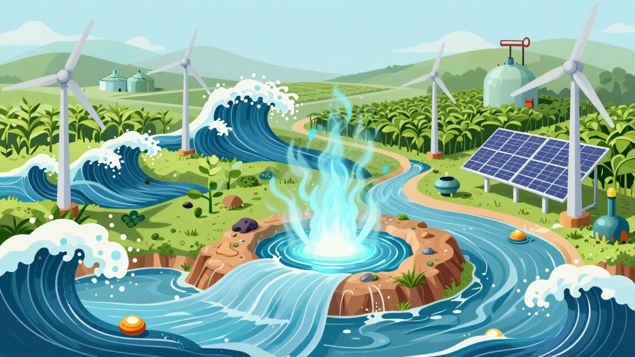 Conceptual art showing various renewable energy sources