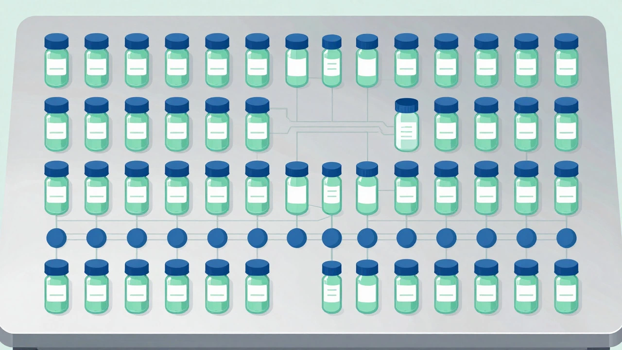 Top-down view of neatly arranged lab samples illustrating consistent workflows