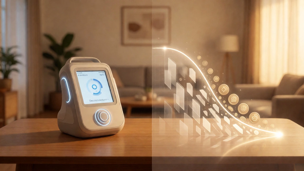 Futuristic home diagnostic kit with abstract cost reduction visuals
